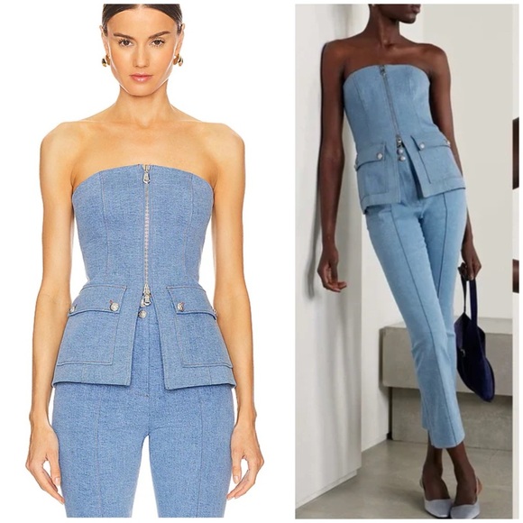 VERONICA BEARD Maeve strapless denim bustier top SZ US 8 - Picture 2 of 7